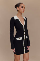 Wrenley Uzun Kollu Örme Mini Elbise - Siyah/Beyaz