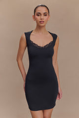 Tatianna Dantelli Modal Mini Elbise - Siyah