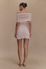 Hazar Slinky Ve Fileli Omuz Açık Mini Elbise - Soluk Pembe
