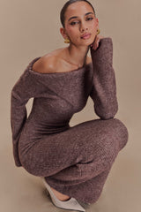 Magenta Tek Omuzlu Kabarık Örgü Midi Elbise - Pekan