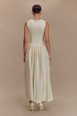 Sharon Scuba Jersey Midi Elbise - Fildişi