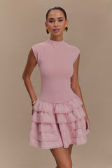 Maeve Volanlı Örgü Mini Elbise - Toz Pembe