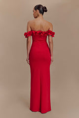 Nova Ruffle Omuz Açık Maksi Elbise - Ruby