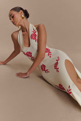 Shiloh Rose Örgü Askılı Uzun Elbise - Fildişi