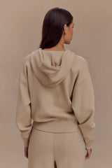 Sami Fermuarlı Ön Örgü Kapüşonlu Üst - Deve Tüyü
