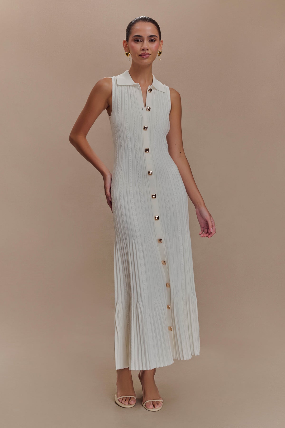 Margie Kolsuz Örgü Midi Elbise - Beyaz