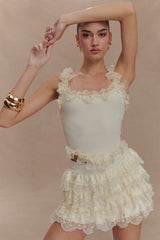 Shay Dantel Volanlı Örgü Üst - Krem