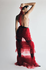 Minka Mesh Ruffle Halter Maxi Elbise - Kırmızı