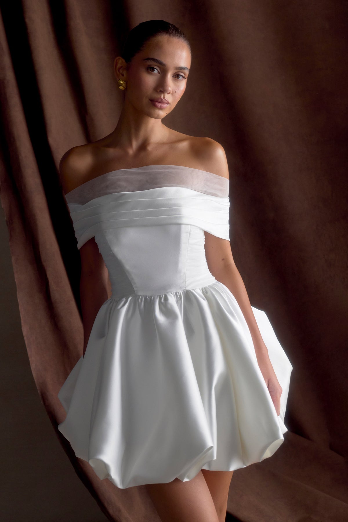 Lauretta Omuz Açık Mini Elbise - Beyaz