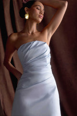 Leslie Gathered Tafta Mini Elbise - Buzlu Mavi