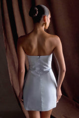 Leslie Gathered Tafta Mini Elbise - Buzlu Mavi