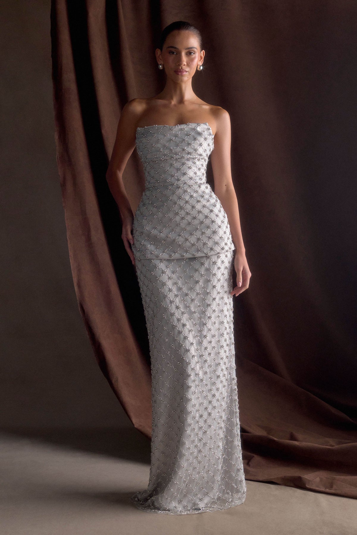 Zuri El Yapımı Boncuklu Uzun Etek - Gümüş