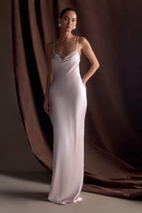 Lilly Sweetheart Saten Uzun Elbise - Açık Pembe