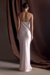 Lilly Sweetheart Saten Uzun Elbise - Açık Pembe