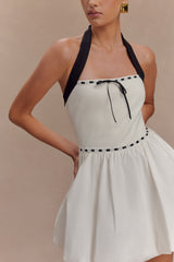 Queenie Halter Balon Mini Elbise - Siyah/Beyaz