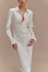 Dorian Fitted Gömlek Midi Elbise - Beyaz