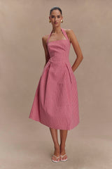 Juana Halter Midi Elbise - Kırmızı Gingham