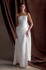 Galia Saten Korse Elbise - Beyaz