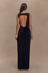 Henley Slinky Drape Maxi Elbise - Siyah