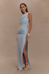Henley Slinky Drape Maxi Elbise - Soluk Mavi