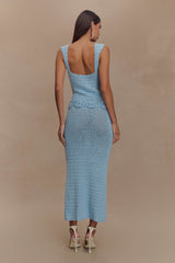 Teagan Çiçekli El Örgüsü Midi Elbise - Mavi