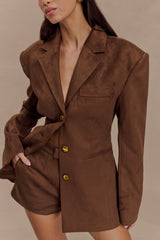 Sally Faux Süet Şort - Sütlü Çikolata