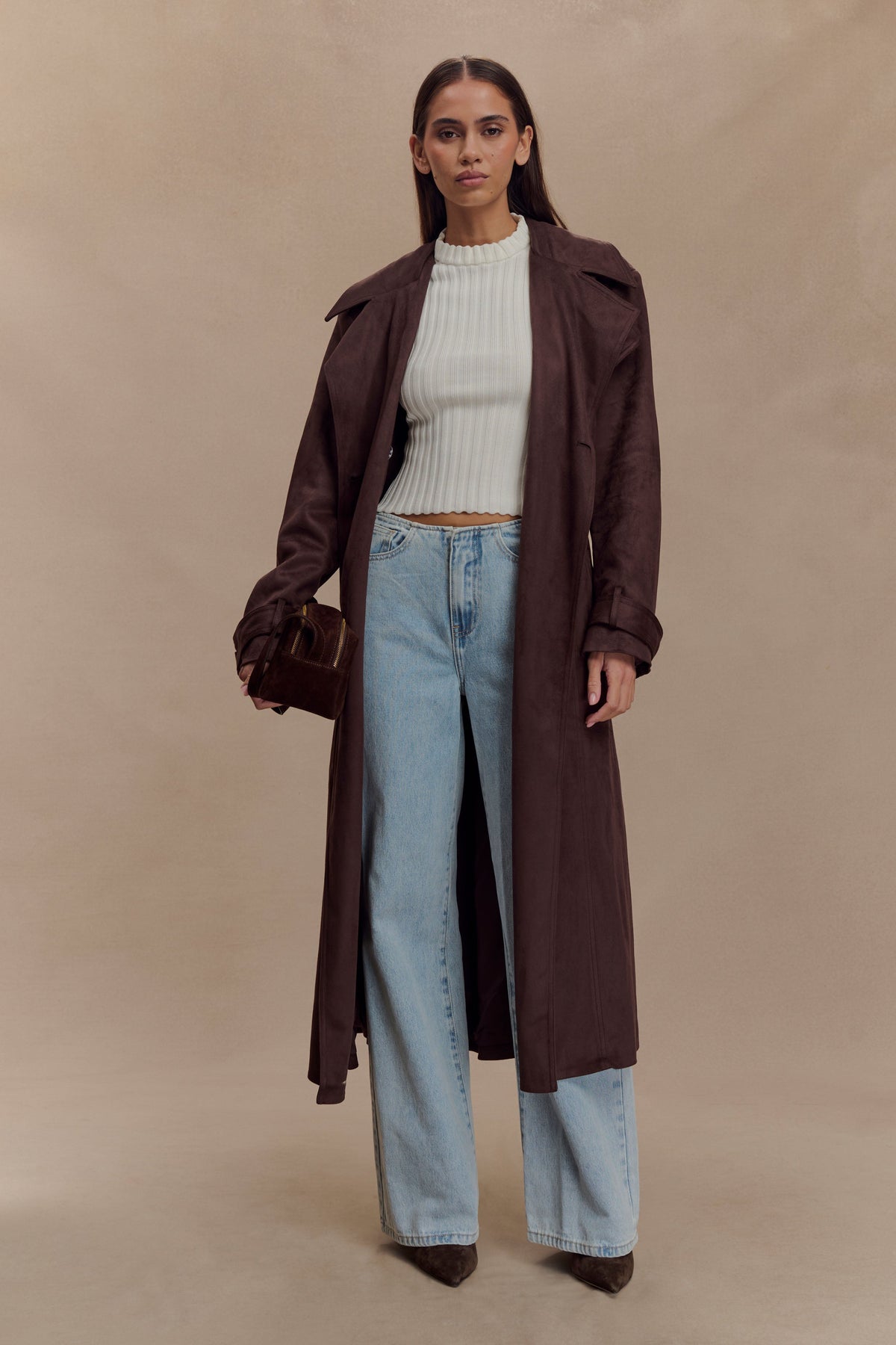 Marc Suni Süet Palto - Kakao Çikolata