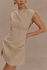 Doris Kolsuz Mini Elbise - Deve Tüyü