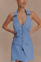 Ruth Pamuklu Askılı Mini Elbise - Okyanus Mavisi