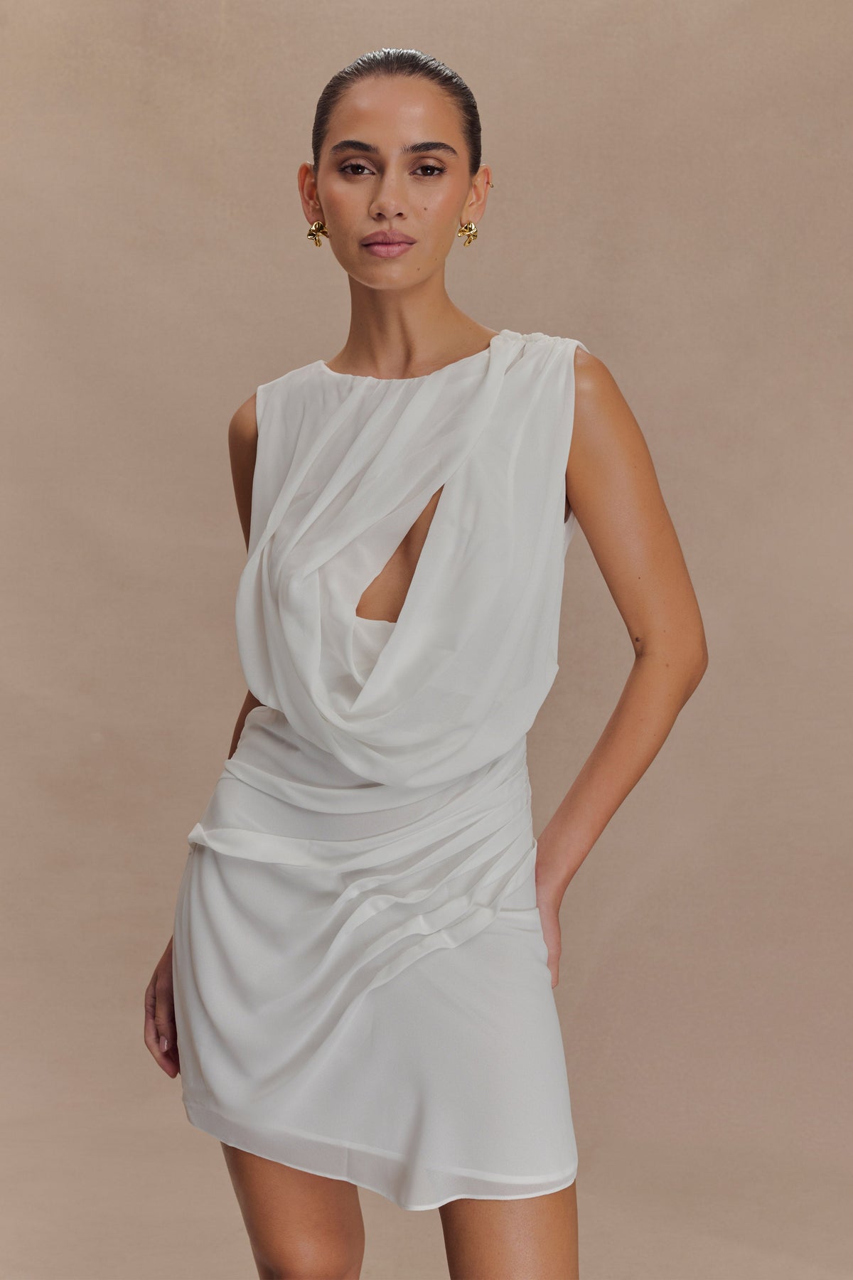 Oria Şifon Mini Elbise - Beyaz