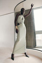 Edwina Düğümlü File Uzun Elbise - Sage