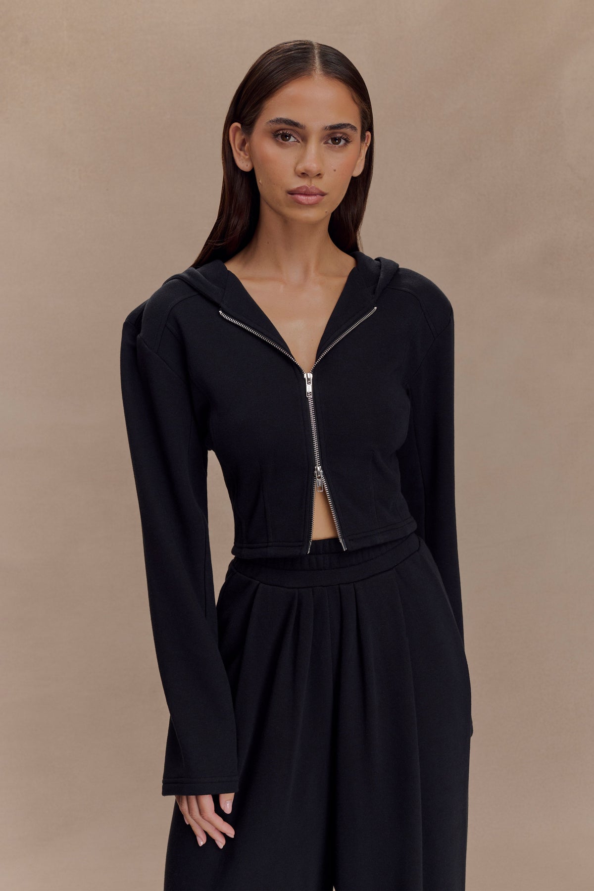 Quinn Fermuarlı Kapüşonlu Üst - Siyah