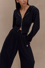 Quinn Fermuarlı Kapüşonlu Üst - Siyah