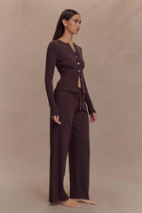 Reese Fitted Örgü Hırka - Bitter Çikolata