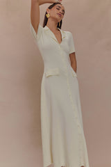 Pearson Kısa Kollu Örme Midi Elbise - Fildişi