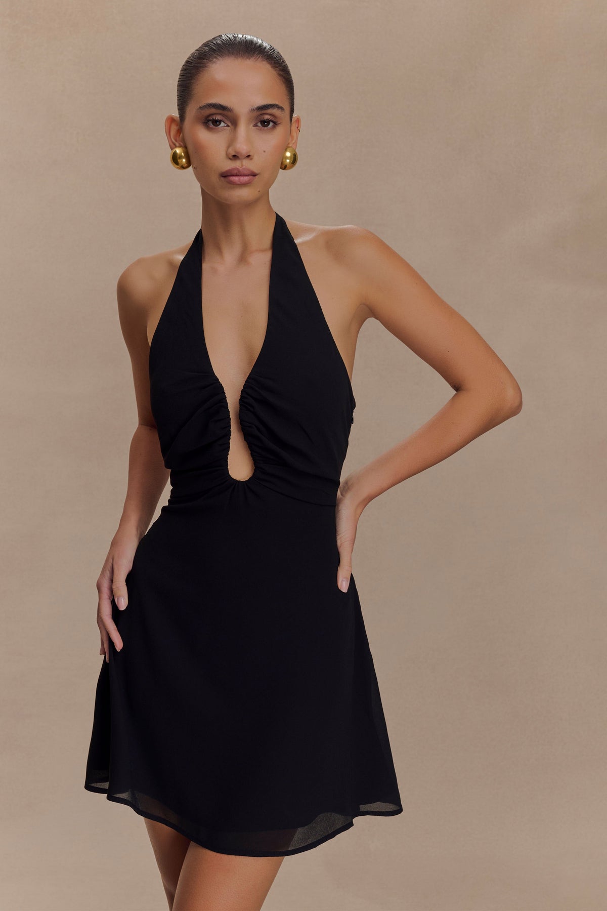 Malakhai Şifon Askılı Mini Elbise - Siyah