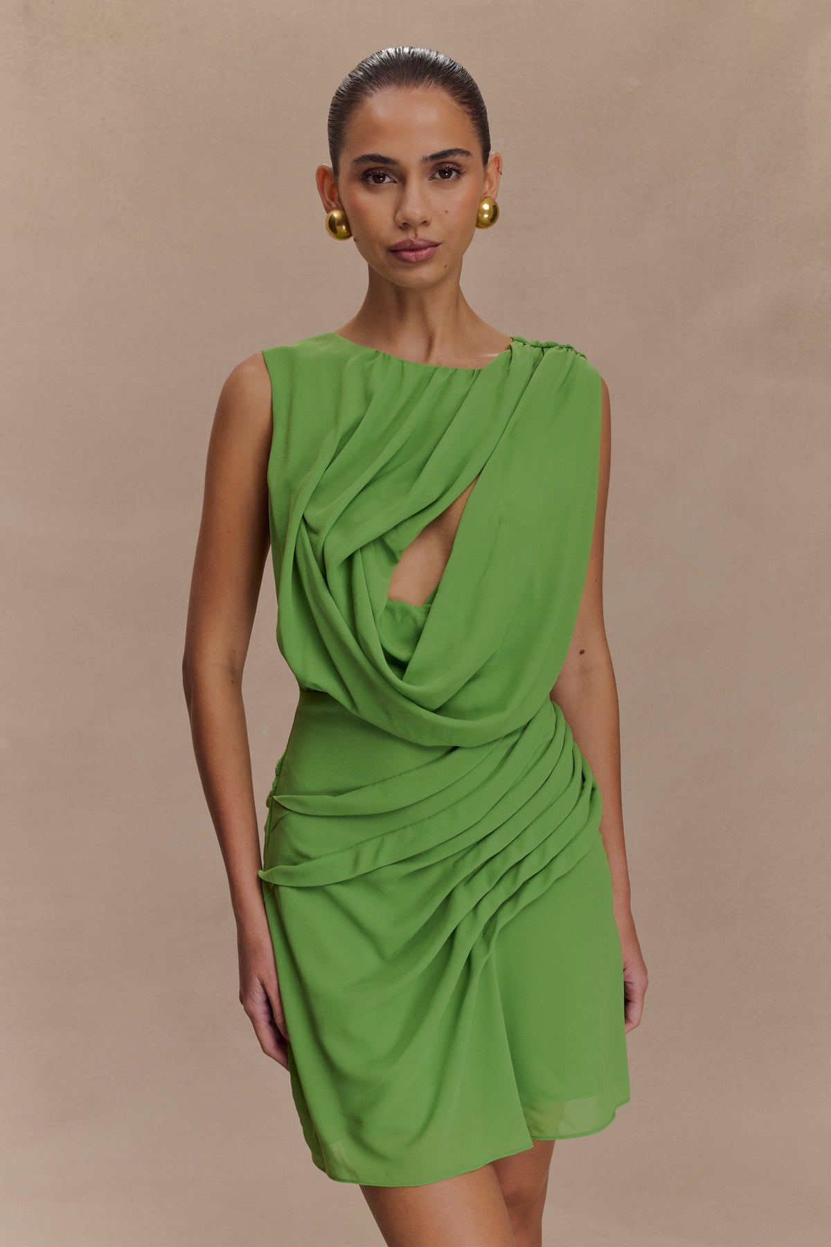 Oria Şifon Mini Elbise - Yeşil