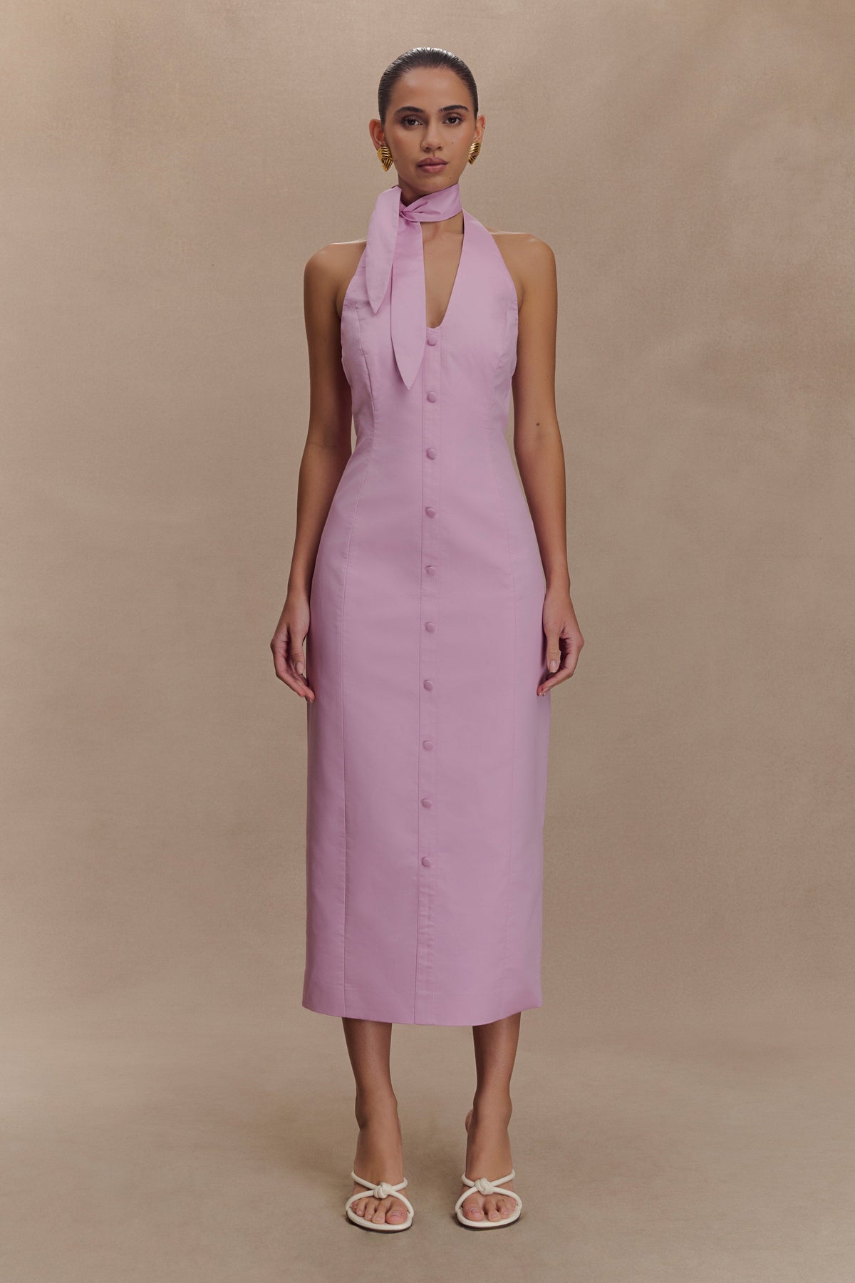 Simona Halter Yaka Midi Elbise - Allık Pembesi