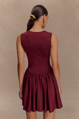 Sharon Scuba Jersey Mini Elbise - Şarap