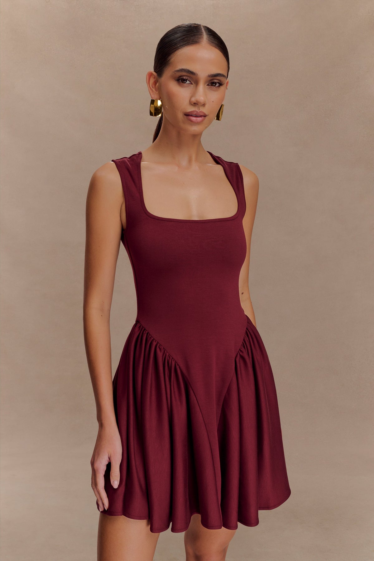 Sharon Scuba Jersey Mini Elbise - Şarap