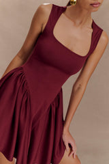 Sharon Scuba Jersey Mini Elbise - Şarap