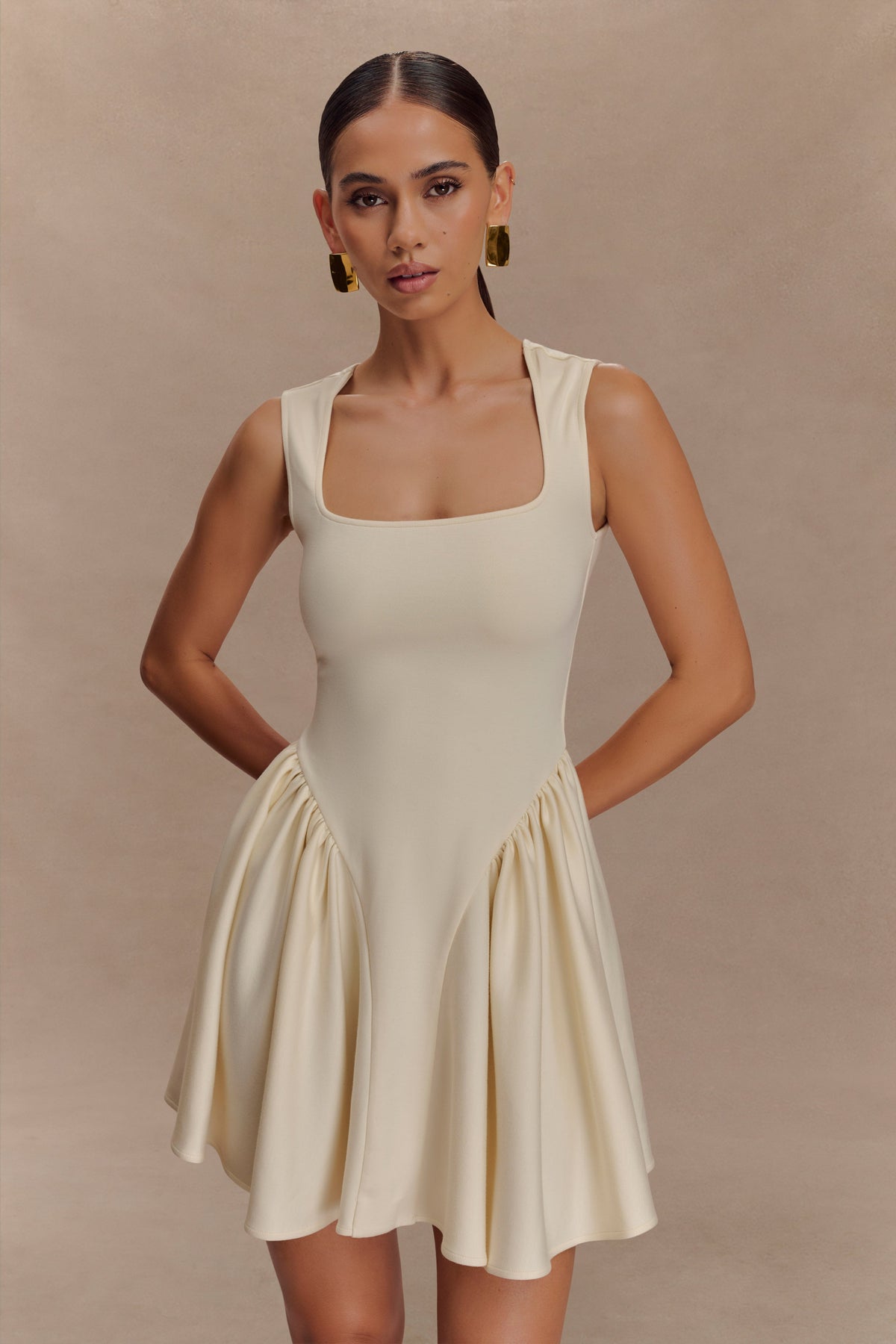 Sharon Scuba Jersey Mini Elbise - Fildişi