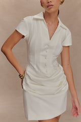 Tarryn Yakalı Pamuklu Mini Elbise - Beyaz