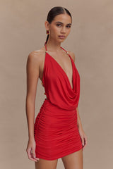 Astraeus Boncuklu Kapüşonlu Mini Elbise - Çöl Kırmızısı