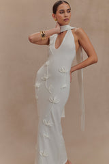 Wynn Çiçekli Örgü Midi Elbise - Beyaz