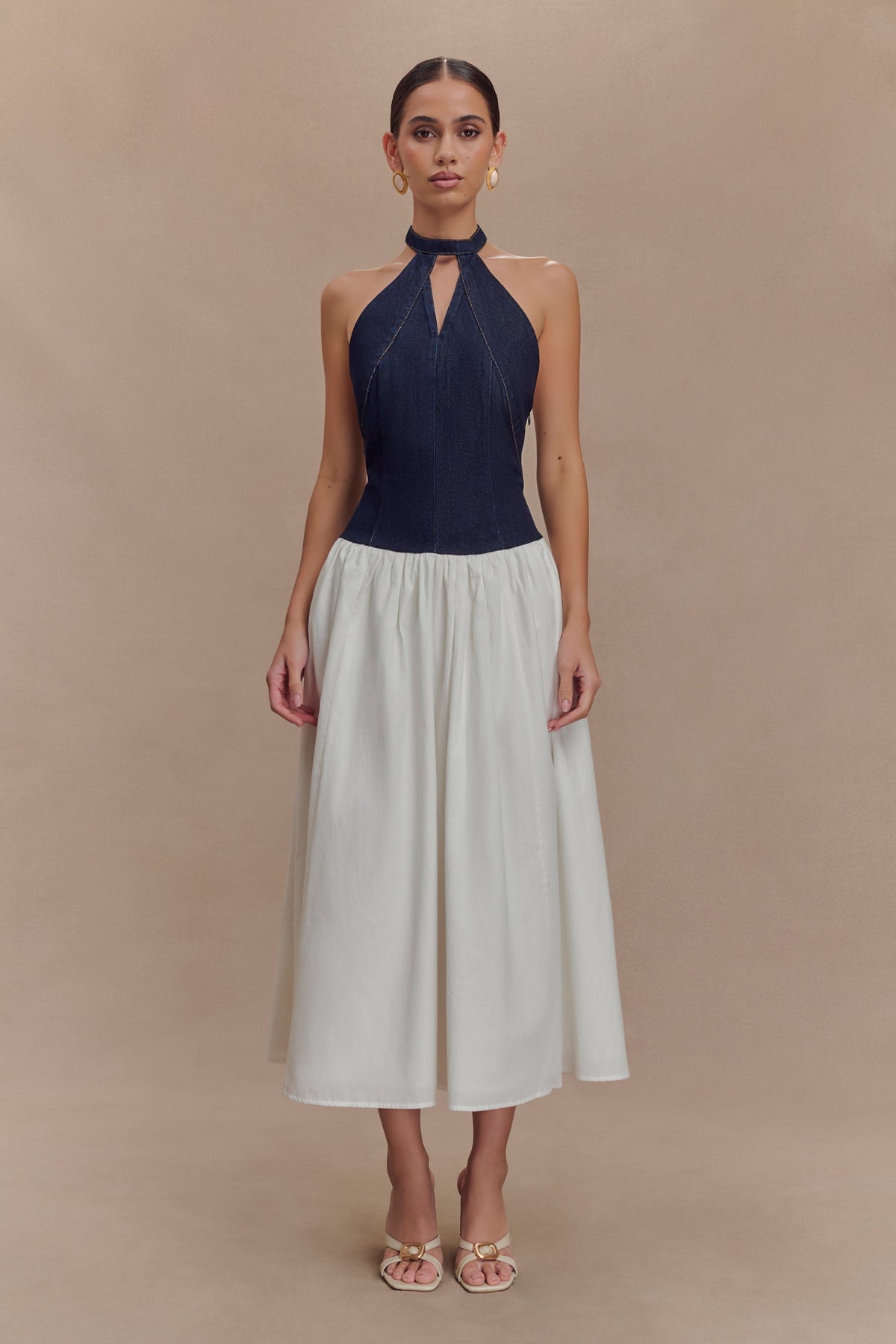 Ashwin Denim Pamuklu Midi Elbise - Çivit Mavisi