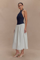 Ashwin Denim Pamuklu Midi Elbise - Çivit Mavisi