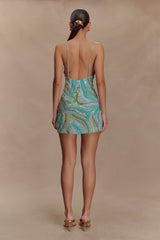 Eloise El Boncuklu Mini Elbise - Mavi Girdap Desenli