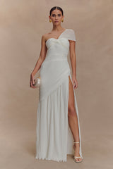 Tamara Büzgülü Şifon Midi Elbise - Beyaz