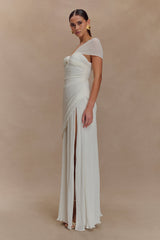 Tamara Büzgülü Şifon Midi Elbise - Beyaz